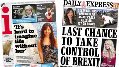 The i and Daily Express front pages - 11/03/19