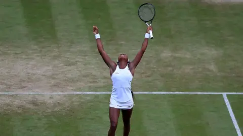 PA Media Coco Gauff celebrates at Wimbledon