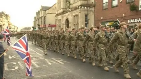 BBC The 3rd Battalion the Yorkshire Regiment march through Warminster