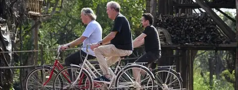 Amazon Prime Video The Grand Tour presenters on bicycles in southeast Asia
