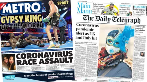 Front pages of the Metro and the Daily Telegraph