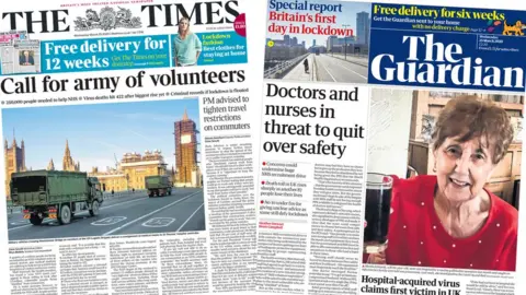 Front pages of the Times and the Guardian