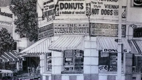 Stan's Donuts A drawing of Stan's Donuts when it went by the name The Corner Shoppe