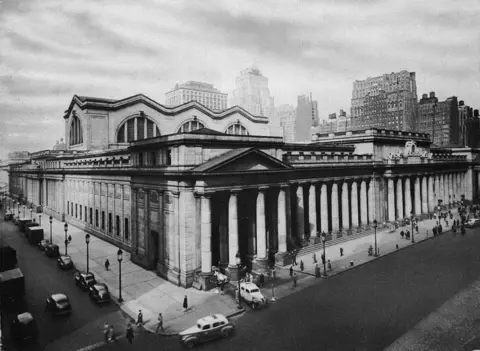 Getty Images Penn Station's colonnaded exterior in its early decades