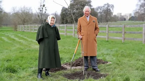 Getty Images The Queen joined Prince Charles for the first Jubilee tree-planting in the grounds of Windsor Castle