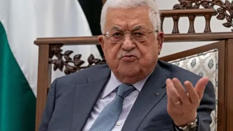 AFP File photo of Mahmoud Abbas speaking during a meeting with US Secretary of State Antony Blinken in Ramallah (25 May 2021)