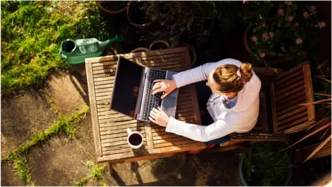 Getty Images Homeworker in a garden - aerial image