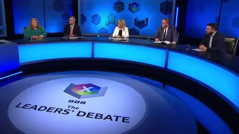 BBC The five party leaders took part in the BBC debate