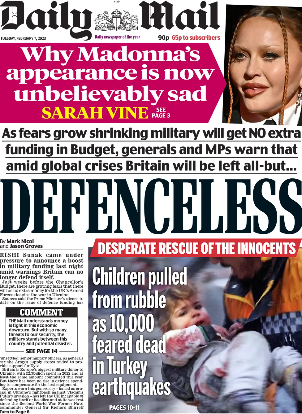Daily Mail front page