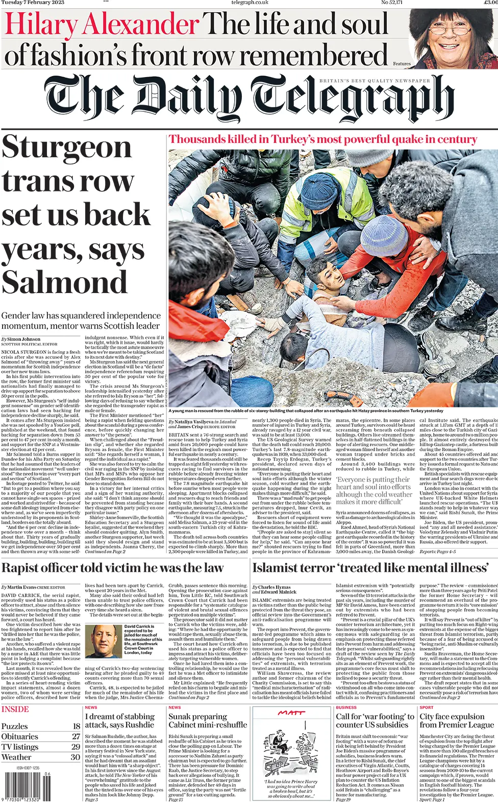 Telegraph front page