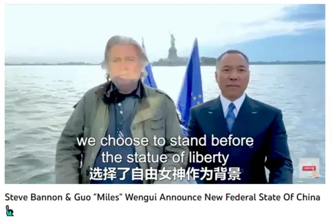 Youtube A screenshot from the video featuring Mr Bannon and Mr Guo