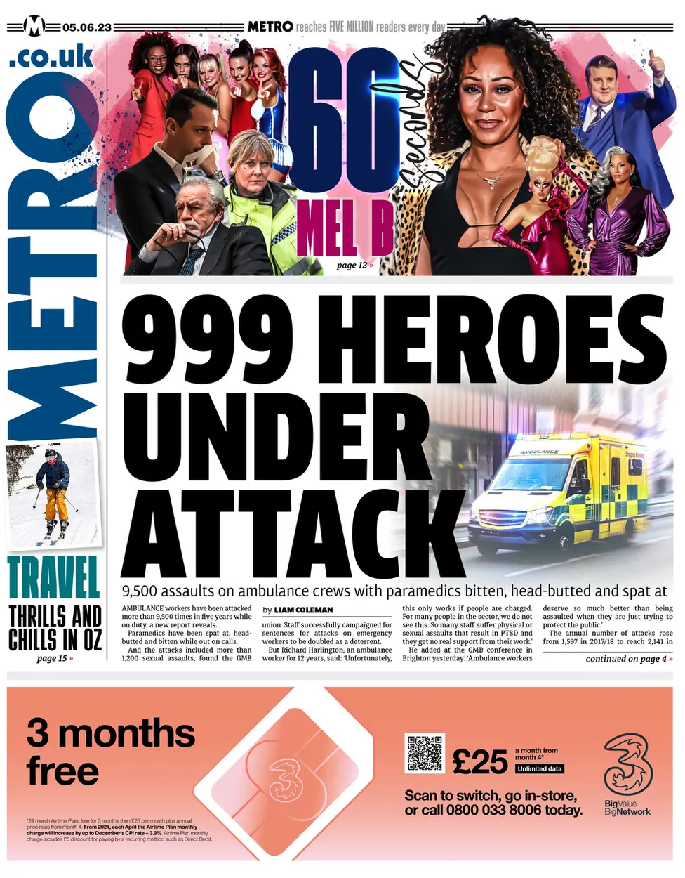 The front page of the Metro