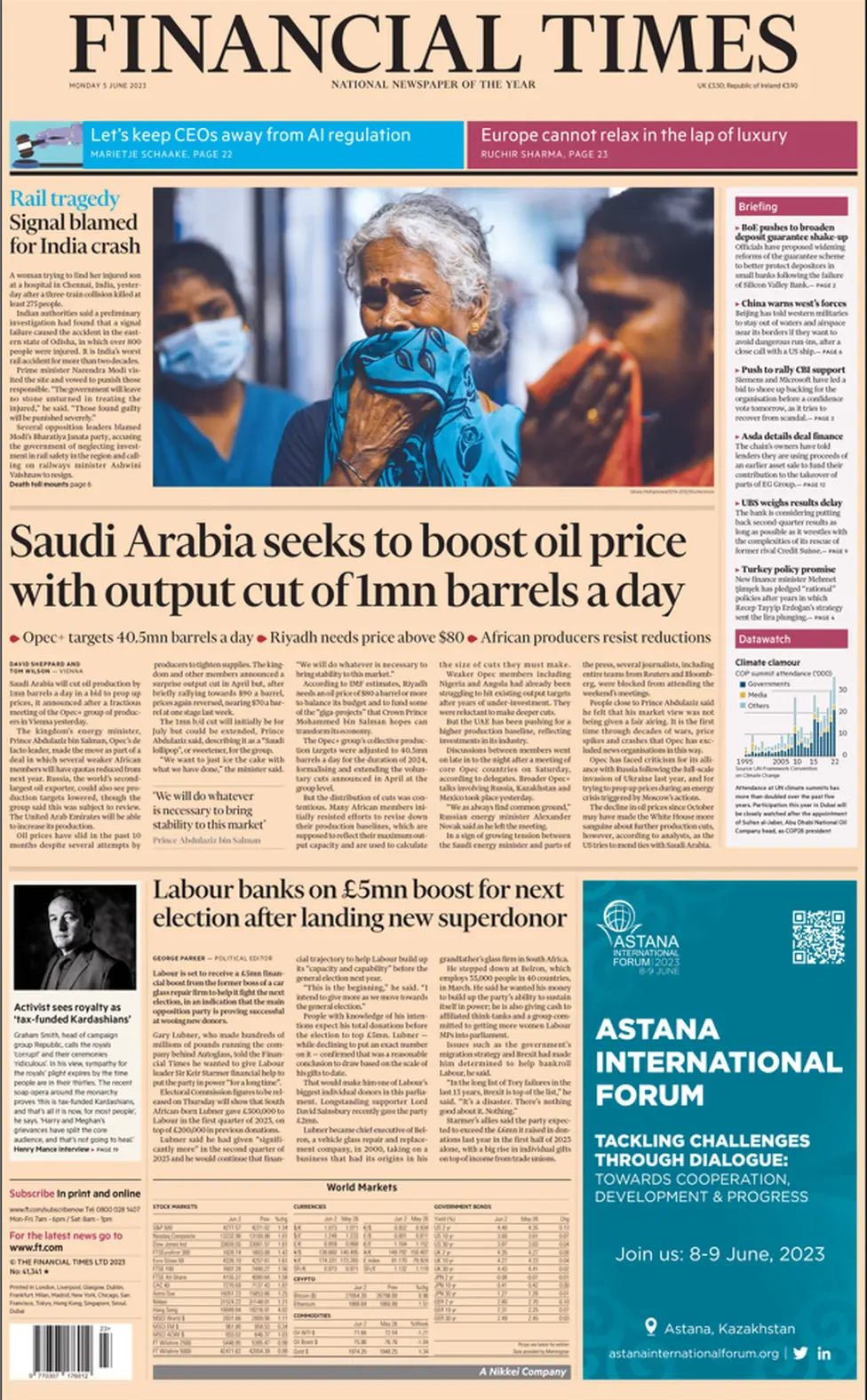 The front page of the Financial Times