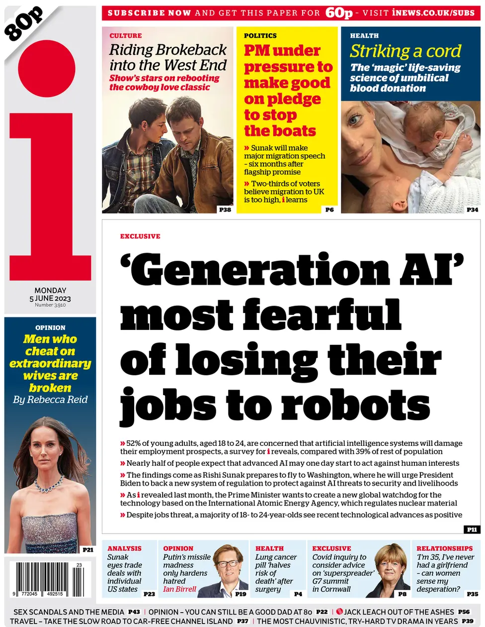 The front page of the i