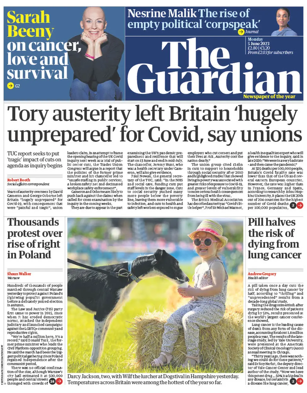 The front page of the Guardian