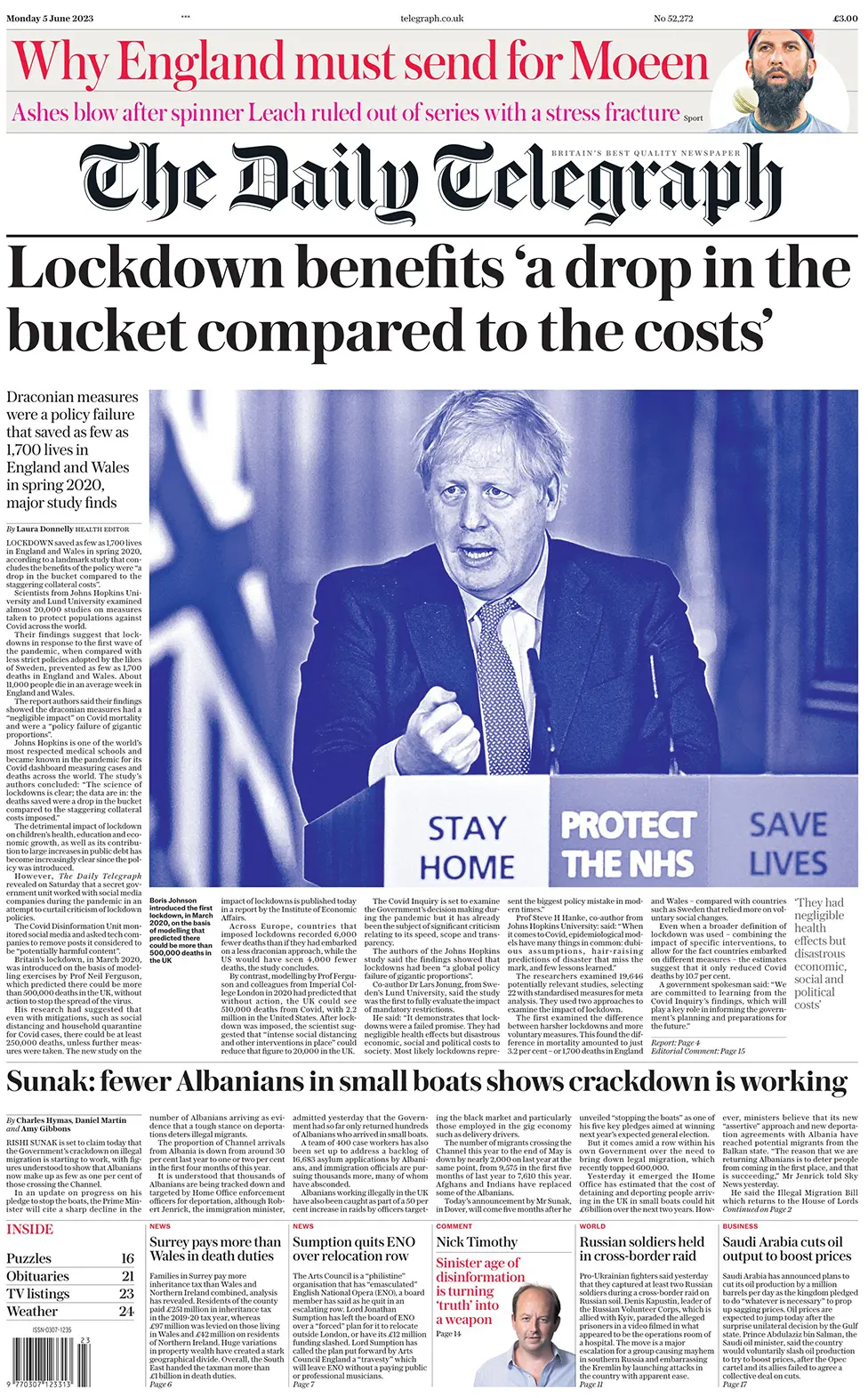 The front page of the Daily Telegraph