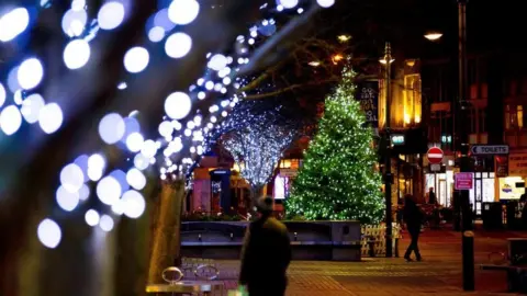Portsmouth City Council Christmas tree with lights in Portsmouth