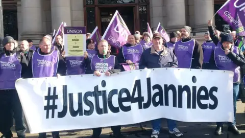 Unison Janitors outside Glasgow City Chambers