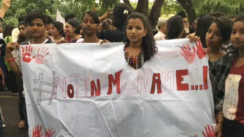 BBC About 2,000 people gathered at Jantar Mantar, a historical Delhi monument and popular venue for protests