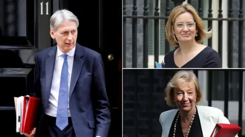 Reuters, PA and AFP/Getty Images Top left bottom to top: Philip Hammond, Amber Rudd and Andrea Leadsom