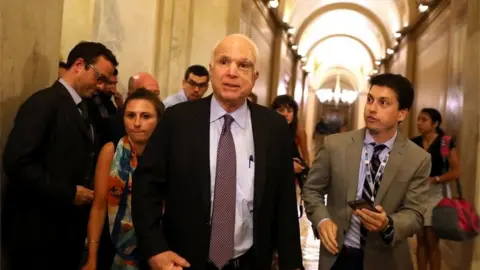 Getty Images Arizona Senator John McCain leaves the the Senate chamber at the US Capitol after voting on the healthcare bill.