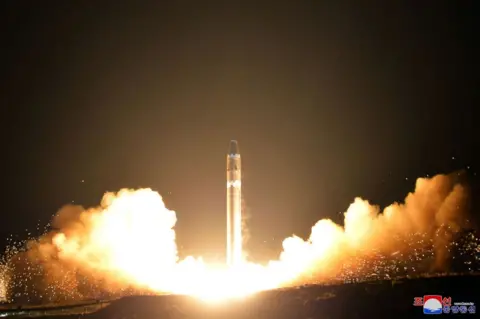 AFP/KCNA This photo taken on 29 November 2017 and released on November 30, 2017 by North Korea's official Korean Central News Agency (KCNA) shows launching of the Hwasong-15 missile which is capable of reaching all parts of the US.