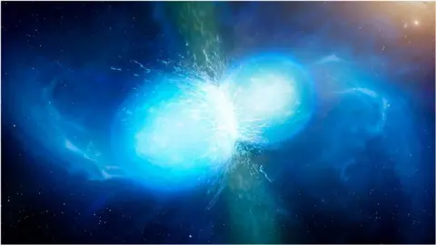 PA Artist's impression of two neutron stars colliding