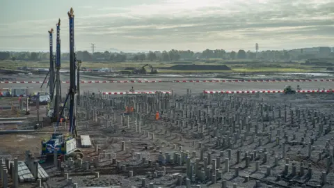 Agratas The development site in Bridgwater with hundreds of piles coming out of the ground.