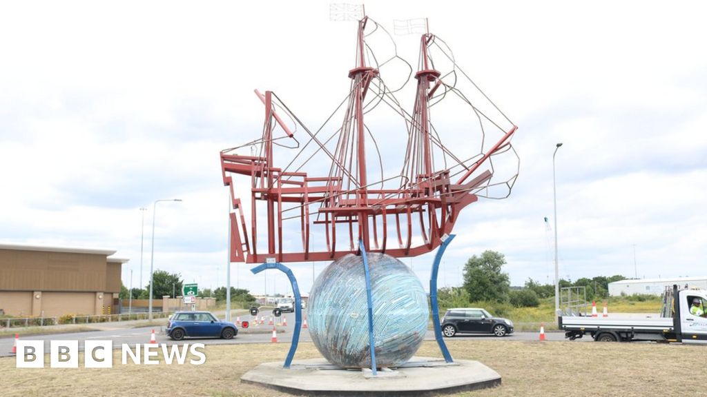 Mayflower ship sculpture installed near Harwich port Mayflower ship sculpture installed near Harwich port