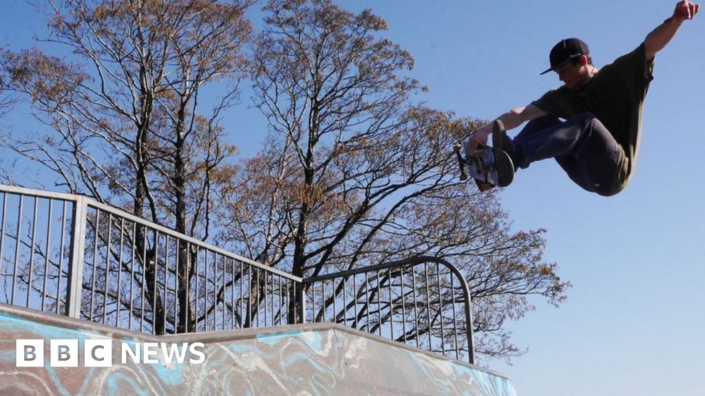 Skate park on Mumbles seafront backed Skate park on Mumbles seafront backed
