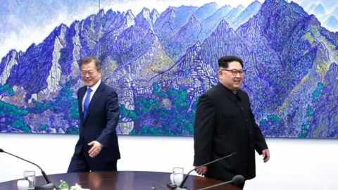 AFP Kim Jong-un (R) and Moon Jae-in
