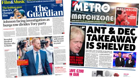 Guardian and Metro  Guardian and Metro front pages for 10/08/18