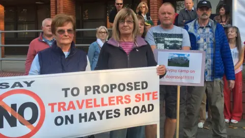 LDRS A protest against a proposed Gypsy and traveller site at Sully, Vale of Glamorgan