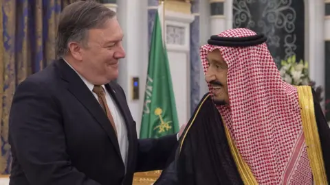 EPA US Secretary of State Mike Pompeo (L) meeting Saudi King Salman in Riyadh, Saudi Arabia, 16 October 2018