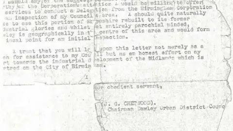Courtesy of Mark Chetwood The letter from George Chetwood to Birmingham Council