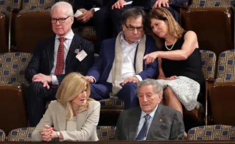 Getty Images Fashion consultant Tim Gunn, Grateful Dead drummer Mickey Hart, and singer Tony Bennett were guests of Pelosi