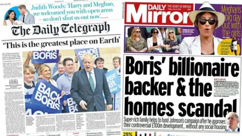 A composite image of the Daily Telegraph and Daily Mirror's front pages on Friday