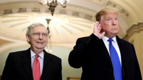 Reuters Donald Trump with Senate Majority Leader Mitch McConnell, who declined to comment on the remarks