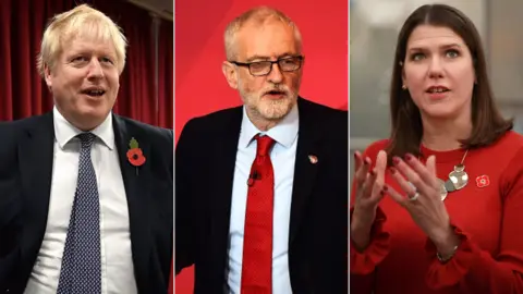 Getty Images From L-R: Conservative leader Boris Johnson, Labour's Jeremy Corbyn and Jo Swinson of the Liberal Democrats