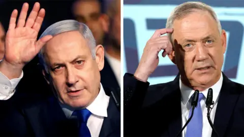 Reuters File photos showing Benjamin Netanyahu (L) and Benny Gantz (R)