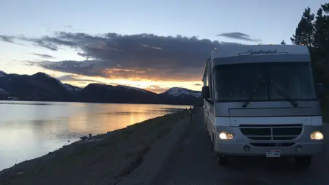 Alyssa Hulme Alyssa Hulme's rented RV parked next to a lake.