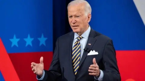 Getty Images US President Joe Biden participates in a CNN town hall at the Pabst Theater in Milwaukee, Wisconsin, February 16, 2021