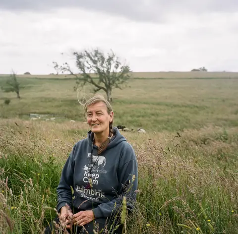 Joanne Coates Farmer Fransje in a field