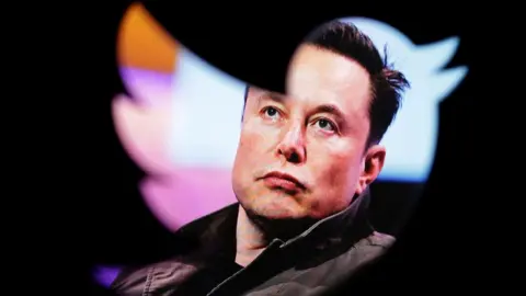 Reuters Elon Musk seen through a Twitter logo