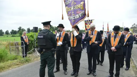 Pacemaker Orangemen at the Drumcree parade in 2022