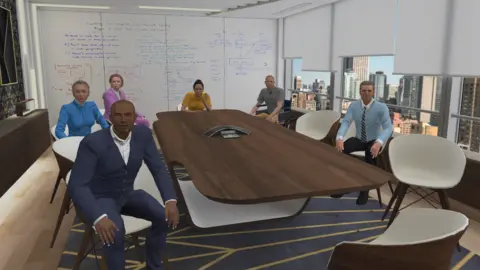 Virtual Speech A person using Virtual Speech is giving a talk to a group of people