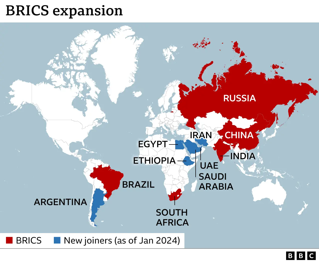 Map showing members of BRICS