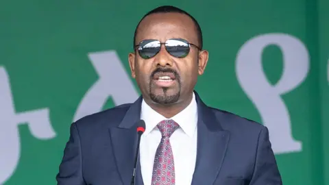 AFP Ethiopia's Prime Minister Abiy Ahmed speaks during the 116th celebration of Ethiopian Defense Force day in Addis Ababa, Ethiopia on October 26, 2023
