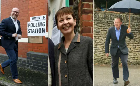 PA/Reuters Paul Nuttall, Caroline Lucas and Tim Farron composite image