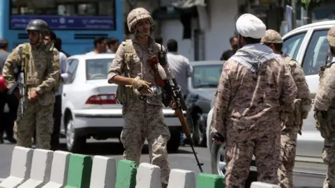 AFP Revolutionary Guards secure the area outside the Iranian parliament during an attack on the complex in Tehran on 7 June 2017